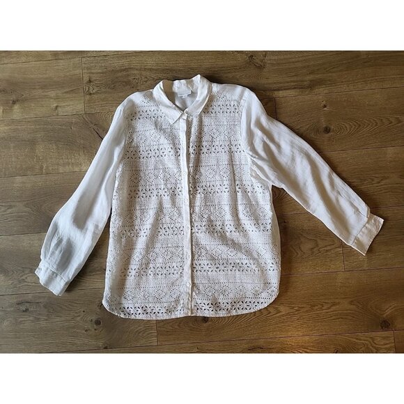 J Jill love Linen Eyelet Front Button Front Blouse Large - Picture 1 of 7